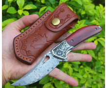 Damascus Steel Hunting Camping Custom Rosewood Handle Outdoor Multi-functional Utility Pocket Knife Bulk UD406665